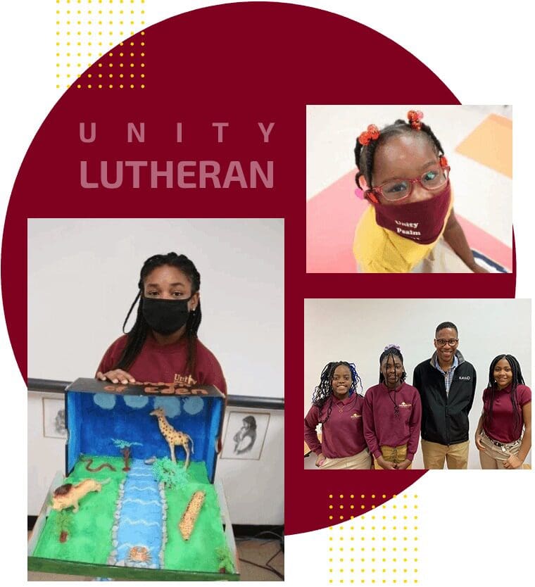 A collage of photos with the words unity lutheran